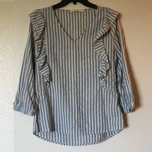 Vici Blue Stripe Ruffle Blouse